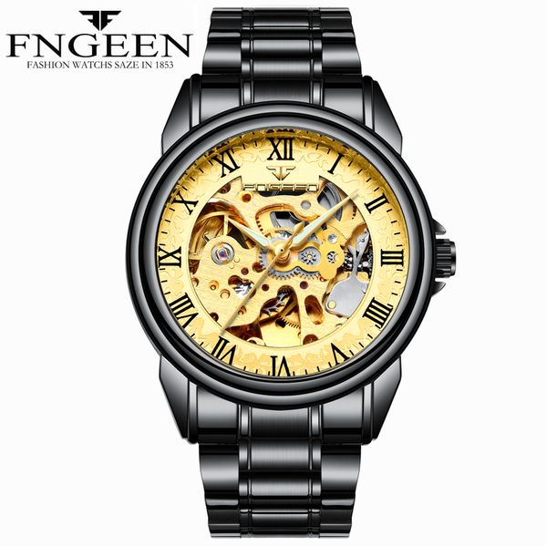 

fngeen watch men creative men watches 2019 mens mechanical watch skeleton rose gold horloges mannen, Slivery;brown