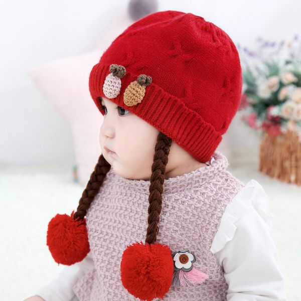 

Knitted Winter Newborn Girls Boys Hat Furry Balls Pompom Cartoon Warm Children Kids Baby Cute Bonnet Cap for 1-3 Years 5 Colors