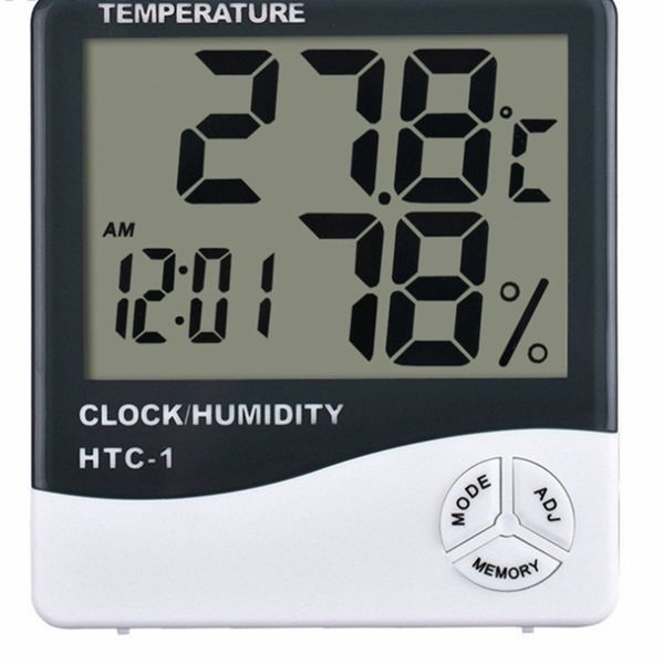 20 pçs / lote higrômetro quarto das crianças termômetro digital display lcd réptil terrário temperatura termômetro com relógio