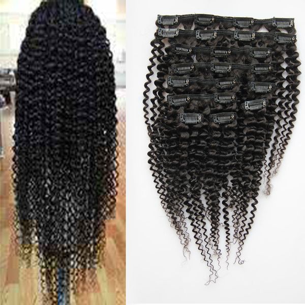 Clipe em cabelo humano extensi 100g kinky cacheado clip ins ins 100% brasileiro clipe de cabelo humano em extensões de cabelo humano cabeça cheia 8 pcs / set