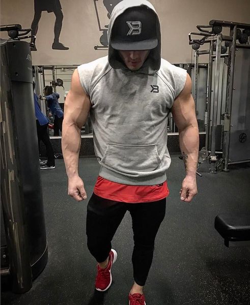 

muscle dr. brothers summer new mens knit sleeveless vest running training hooded fitness vest wholesale sportswear, White;black