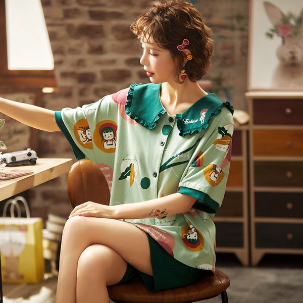 

women's sleepwear summer women pijama night clothes pajama sets girl cotton nightgown pajamas set korean homewear shorts femme plus siz, Black;red