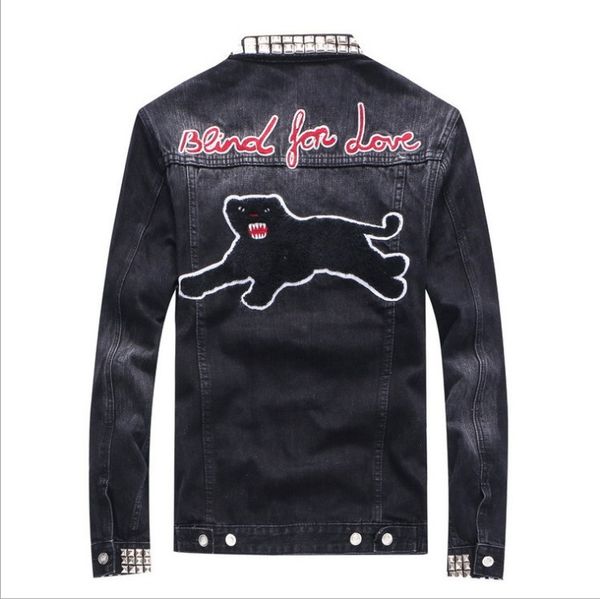 

new men long sleeve back embroidery rivets panther blind for love denim baseball coats & jackets abstract digital coat #n105, Black;brown