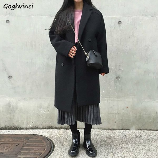 

wool women black double breasted winter coat womens long coats comfortable harajuku females clothing casual chic