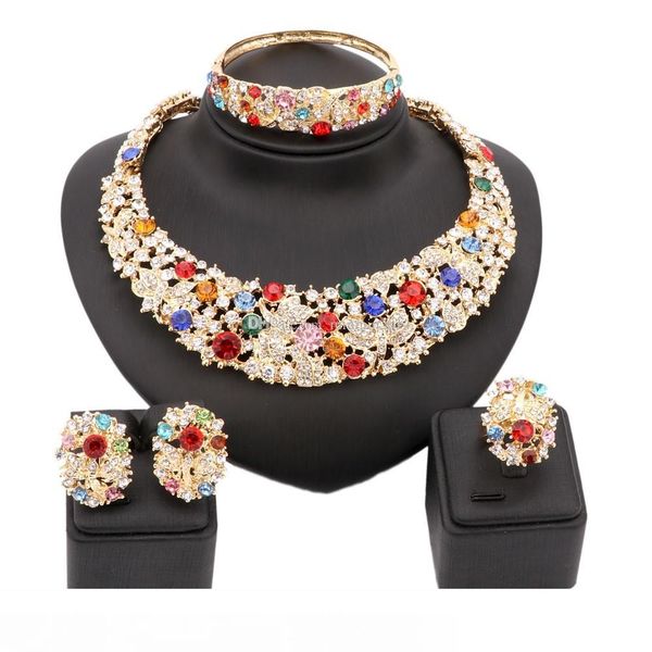 

women party bridal fine colorful rhinestone african beads jewelry sets for wedding party dinner dress accessories jewelry sets, Slivery;golden