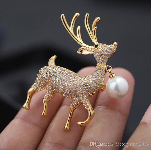 

christmas deer designer brooch jewelry for women gold silver plated cz crystal brooches pins brand animal boutonniere, Gray