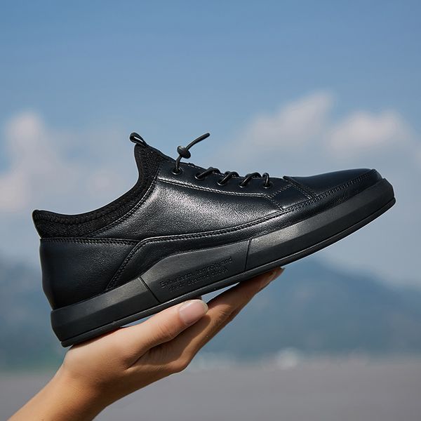 

male all weather cattle genuine leather shoes cowhide casual black hasp travel business skate men sports plush winter warm soft footwear