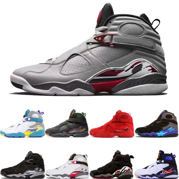 

new 2019 3m reflective 8 8s men basketball shoes valentines day aqua white black chrome playoff mens trainer sports sneakers 8-13