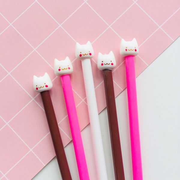 

4x kawaii white cat gel pen school office supply student stationery black ink