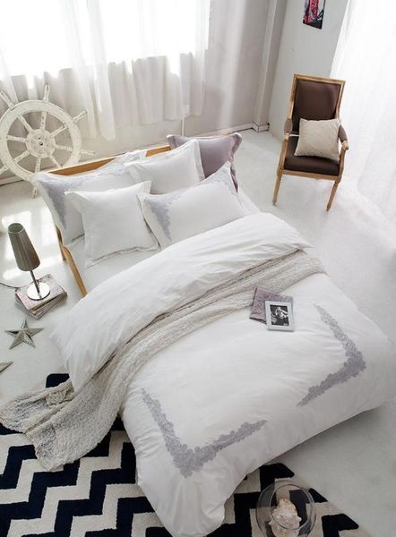 

100% хлопок белого венчания шнурка постельных принадлежностей king  size 4шт girls bed set пододеяльник простыня наволочки