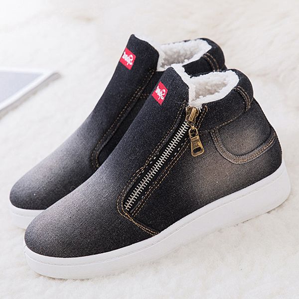 

fashion winter women boots 2018 warm canvas shoes woman ankle boots short plush zipper seakers ladies botas mujer invierno, Black