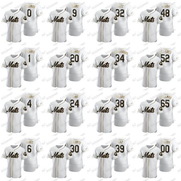 

48 jacob degrom 2020 golden edition 52 yoenis cespedes edwin diaz michael conforto cano pete alonso jeff mcneil amed rosario nimmo jersey, Blue;black