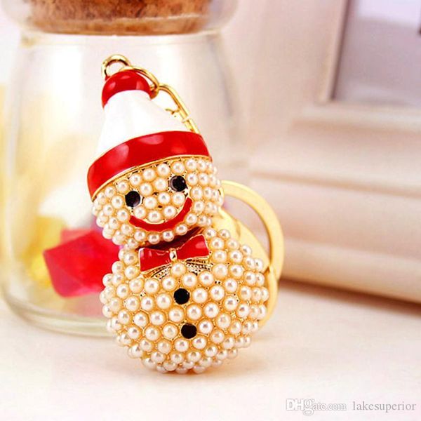 

cute cartoon snowman key chain pearl christmas snowman key ring car accessories hanging decor for gift, Slivery;golden