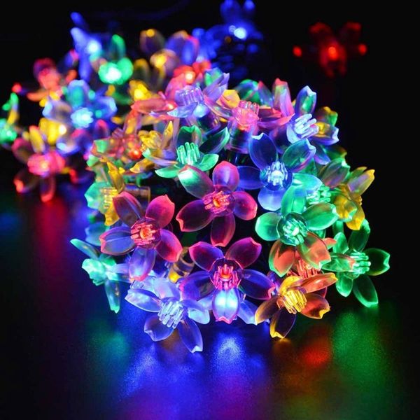 

peach sakura flower solar lamp power led string fairy lights solar garlands garden christmas decor for outdoor