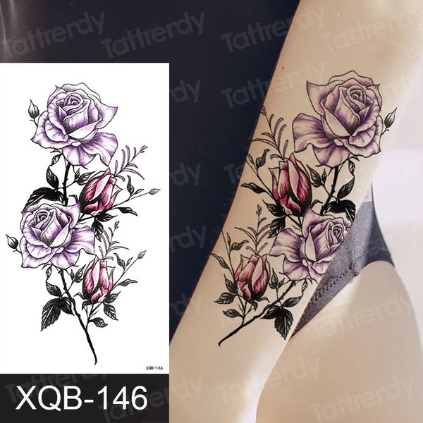 

purple unique flower tattoos temporary rose leaves feather tattoo arm sleeves for women girls hand rose tattoo waterproof sheet