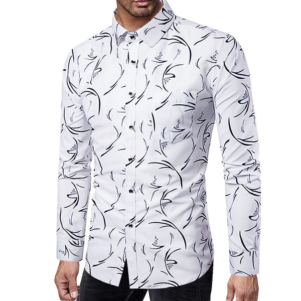 

2019 new men white shirt long sleeve fashion business mens casual shirts asian size 5xl classic print dress shirt men, White;black