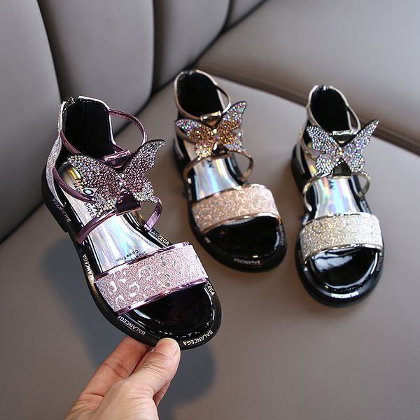 

summer fashion roman boots rhinestone butterfly zipper closed girls sandals kids gladiator sandals toddler child girls, Black;red