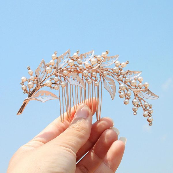 

vintage tricolor bridal tiara leaf design water diamond bead hair comb bridal wedding dress accessories