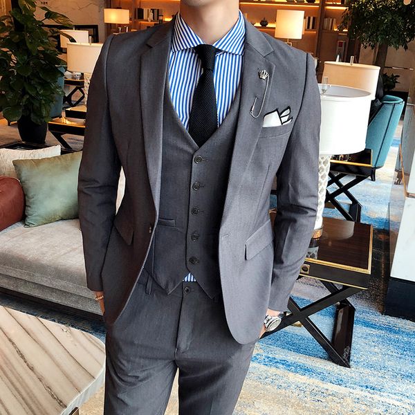 

jackets+vest+pants) 2019 brand fashion men pure cotton business suits/male groom's man dress blazers/three-piece, White;black