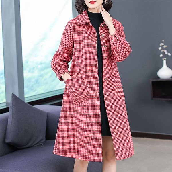 

new autumn winter jackets women korean long plaid woolen coat female fashion woolen loose suit women, Black