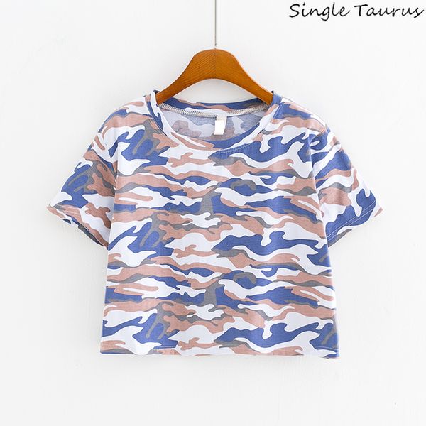 

camouflage print harajuku t shirt women fashion short sleeve woman clothes streetwear causal crop girl summer camiseta mujer, White