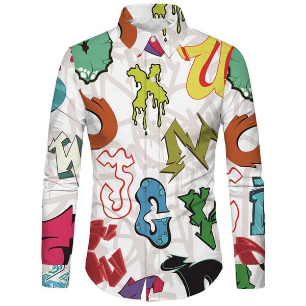 

men fashion casual long sleeve camisa social masculina beach loose casual cartoon shirt camisa hawaiana hombre, White;black