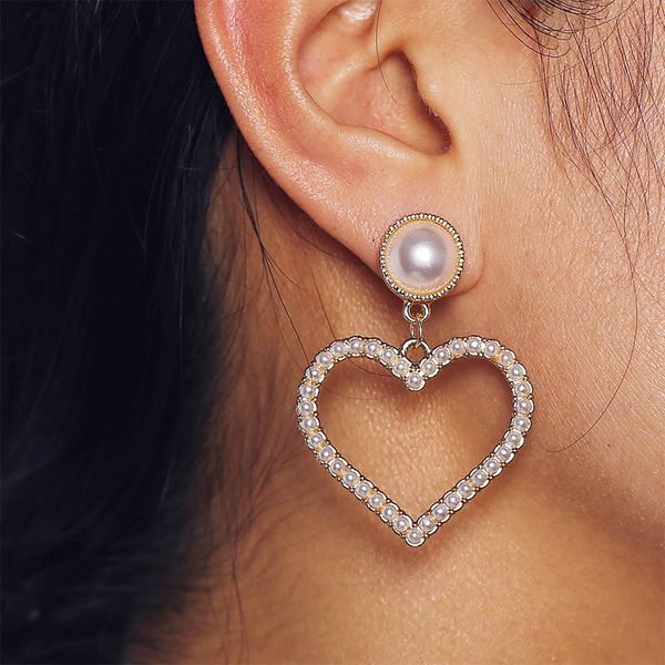 

amorcome gold silver color heart pearl drop earrings for women exaggeration earings simple fashion jewelry trend accessories