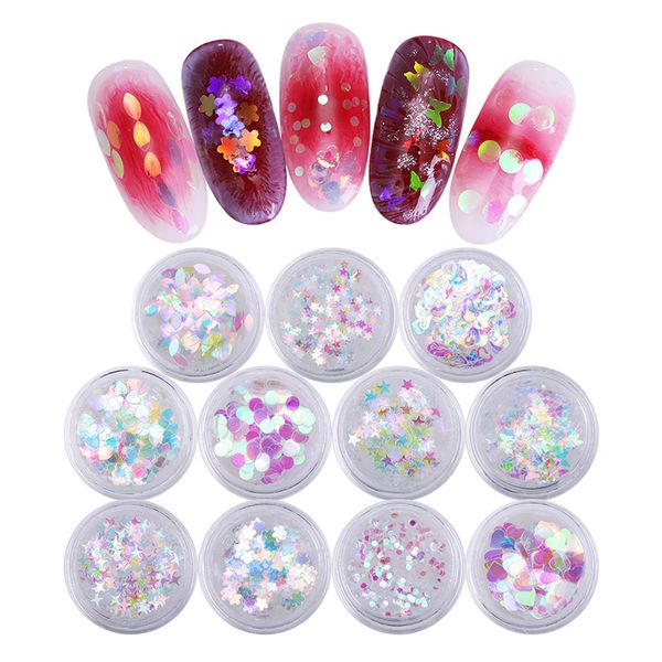 

1 box nail art glitter sequins ab chameleon color uv gel polish flakes star heart flower round paillette manicure decoration, Silver;gold