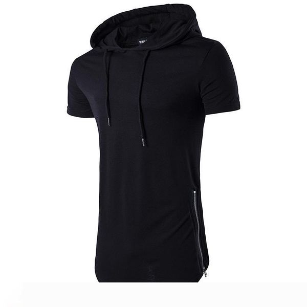 

side zipper hoodies new fashion men cotton short sleeve solid color hoody hip hop hoodies svitshot, Black