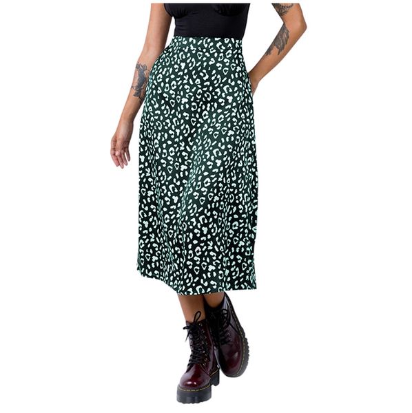 

vintage retro fashion casual skirt womens summer 2020 leopard print zipper high waist satin mid calf slim elegant skirt l0103, Black
