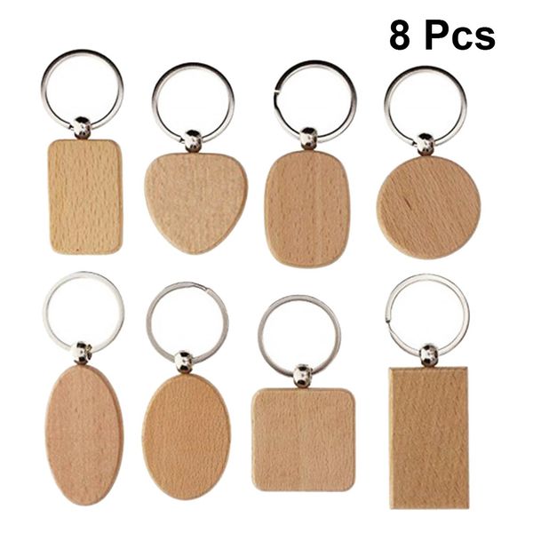 

8pcs keychains creative various shaped beech wood keyring key ring purse keychain key holder for men women, Silver