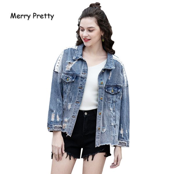 

merry pretty women unicorn sequined appliques denim jacket 2019 autumn long sleeve turndown collar hole jeans jacket outerwear, Black;brown