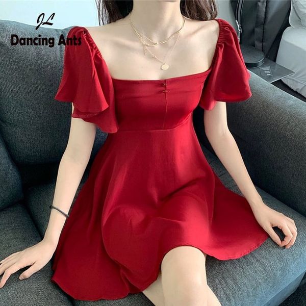 

женщина a-line платье квадратный воротник с коротким рукавом выше колена платье тренд 2020 лето новая женская мода французский ретро тонкий, Black;gray