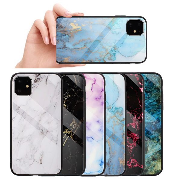 

tempered glass marble phone case back cover for iphone 11 pro max xs max xr x 8 7 6 plus shell protective