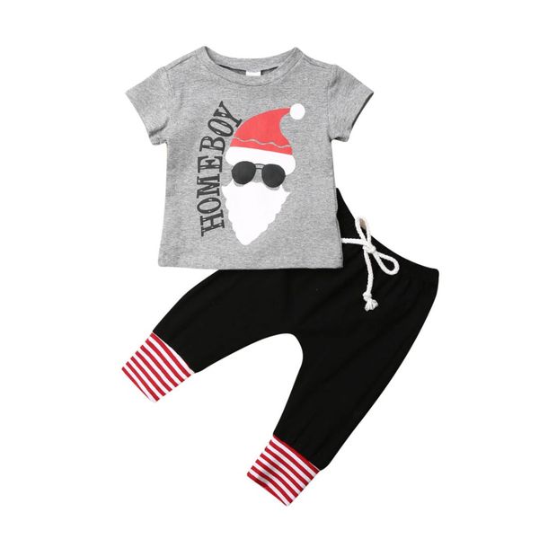 

0-3t 2pcs xmas новорожденного мальчика санта одежды set t shirt tops legging брюки 2pcs хлопка детей baby boy костюмы, White