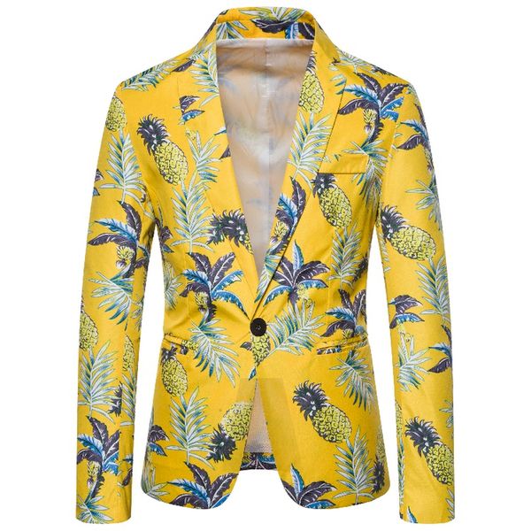 

new men suit jacket hawaii flower style fashion pineapple print coat male autumn suit jacket european size m-3xl, White;black