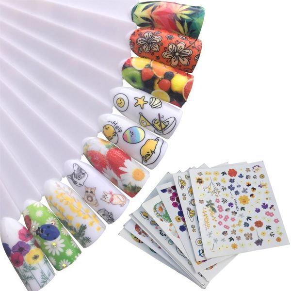 

10 styles optional water tattoos nail decals decoration animal / star / cartoon / fruit mixed colorful diy nail art stickers, Black
