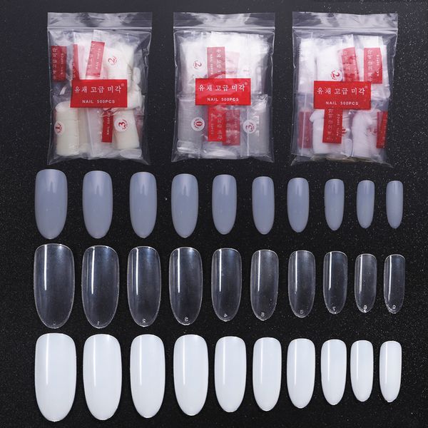 

500pcs false nail art tips perforate oval shape full cover white natural transparent art artificial acrylic nail tip, Red;gold