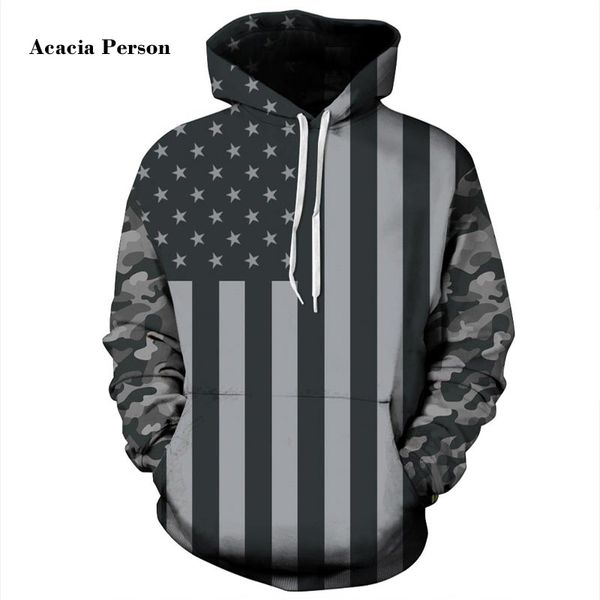 

usa flag hoodies men/women 3d sweatshirts print striped stars america flag hooded hoodies tracksuits pullover, Black