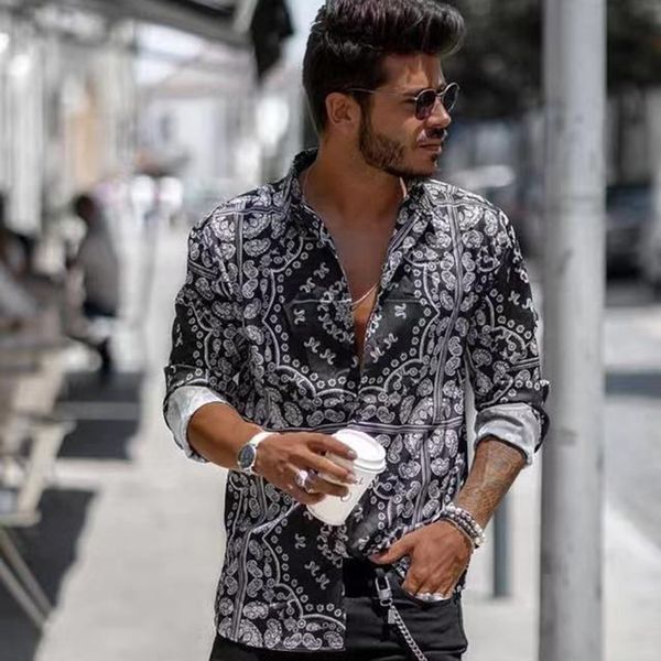 

men's shirts autumn loose long sleeve men shirt blusa masculina casual daily stand collar print blouse camisa masculina, White;black