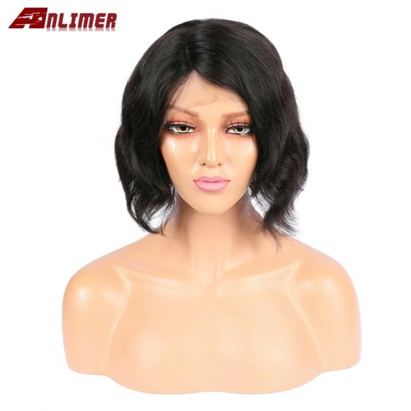 

anlimer 13x4 lace front human hair wigs with baby hair brazilian remy water wave for women, Black;brown