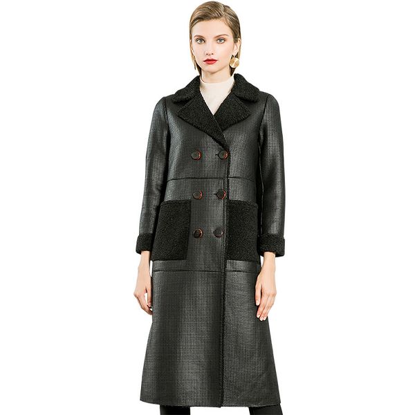 

faux fur coat ladies 2018 autumn winter warm leather jacket women long double breasted overcoat manteau femme outwear lx2598, Black