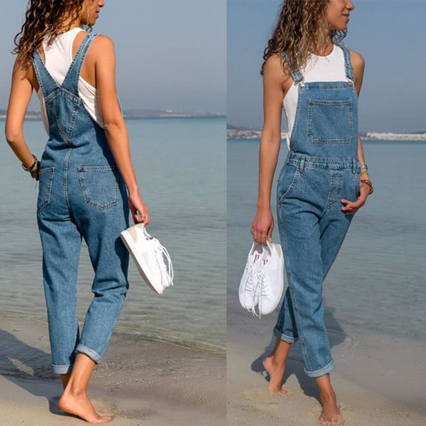 

s-5xl european and american denim overalls women's pants large size women's pants solid color jeans, Blue
