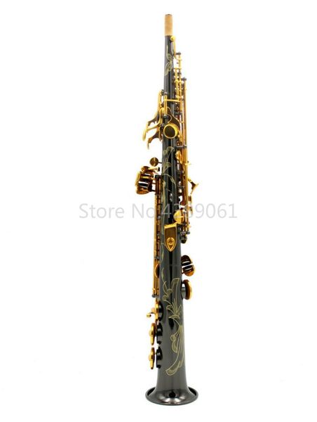 Nuovo arrivo Ottone Tubo dritto B Piatto Sassofono soprano Ottone Nichel nero Corpo Lacca dorata Chiave Sax Strumento musicale con custodia