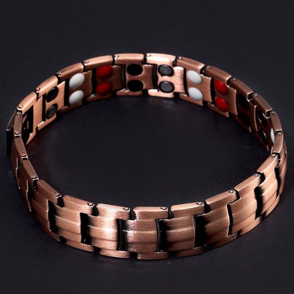 

copper chain bracelet men 4 black double row magnetic therapy man bracelets with magnet negative ions germanium infrared