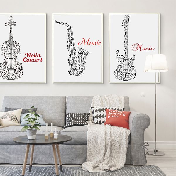 

элегантный поэзия черный белый музыка символ абстрактные гитара a4 холст картина печать плакат картина стены картины home decor