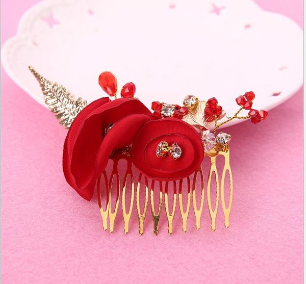 

bridal hair comb floral hair accessories flag robe costume red wedding jewelry, Silver