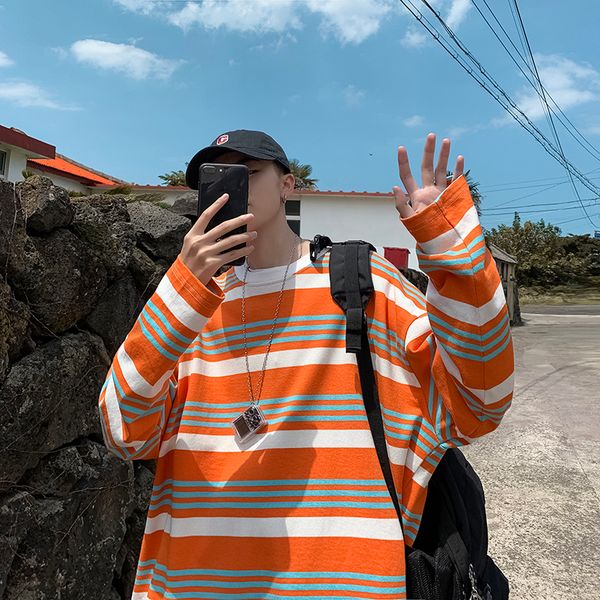 

2019 autumn men's clothing stripe printing hoodies long sleeve pullover cotton coats casual clothes hip-hop style sweatshirt, Black