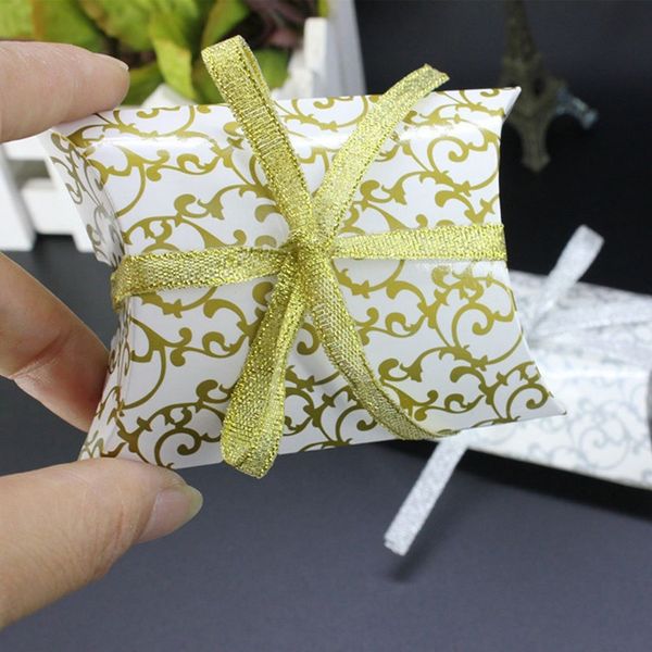 

abss-sweets candy pillow boxes gift box wedding party favor ribbon pack of 50 - gold dinnerware sets