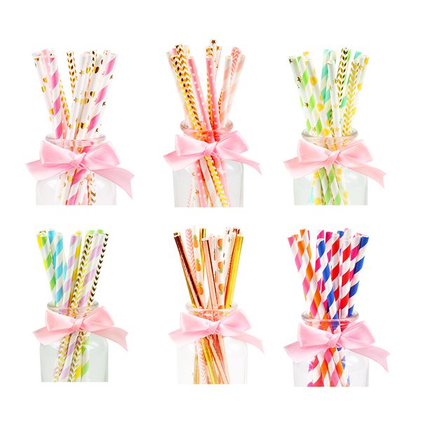 

25pcs colorful stripe mixing disposable paper straw baby shower decor wedding birthday party event supply kids drinking straw